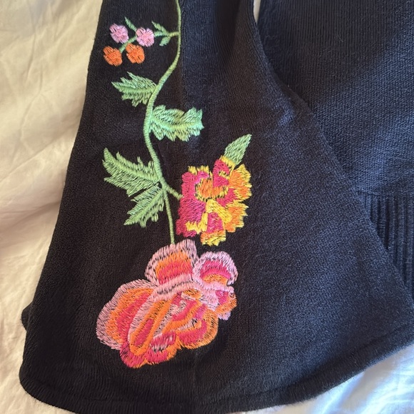 Faded Glory Sweater, Black Soot Color, Embroidered Flower Bell Sleeves. Size S - Picture 3 of 6
